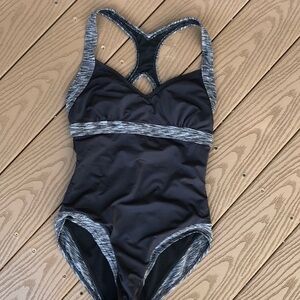 TYR Black/gray racer back one piece swimsuit